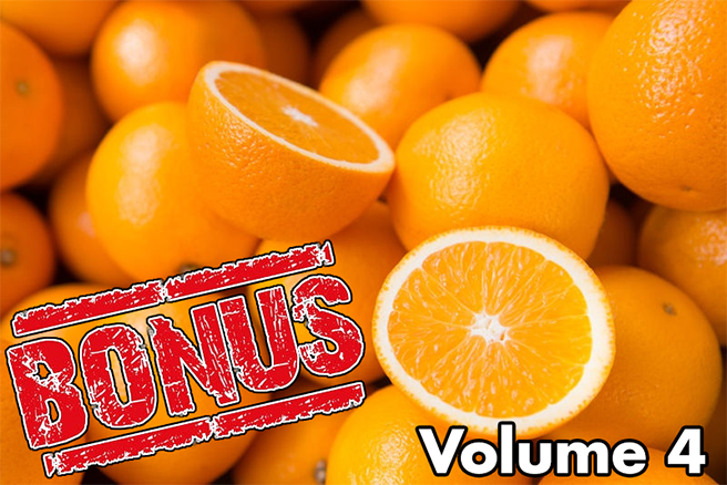 Picture of oranges, with the word "BONUS" superimposed