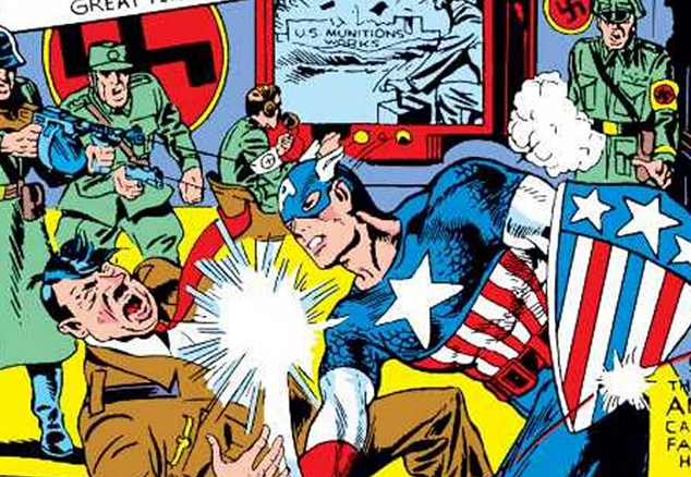 Picture of Captain America punching Adolf Hitler