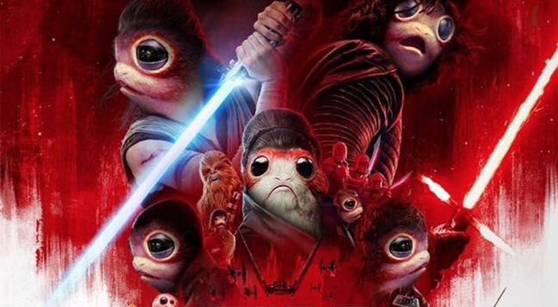 A picture of Star Wars: The Last Jedi movie poster, but with porgs