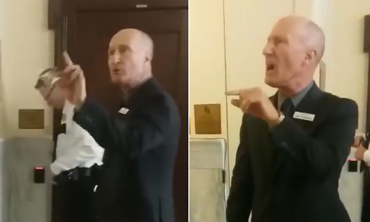 Picture of Idaho state senator Dan Foreman yelling at college students