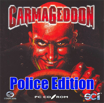 Picture of Carmageddon video game cover art, with "Police Edition" superimposed