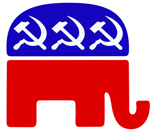 Picture of the GOP elephant logo, with the three stars replaced by USSR hammers-and-sickles