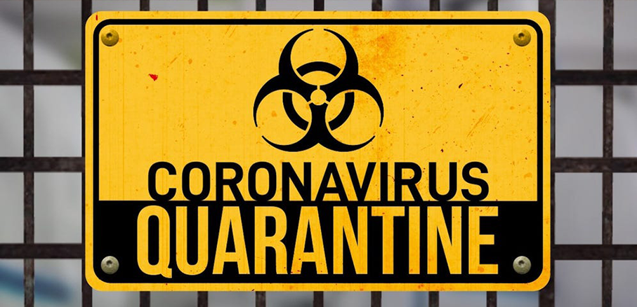 Warning sign that reads "Coronavirus Quarantine" with the biohazard symbol